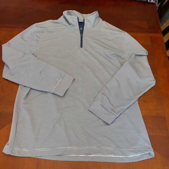 Jos A Bank Traveler Blue and White Stripe Quarter-Zip Pullover‎ XL - Picture 1 of 6